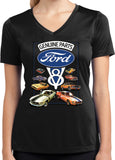 Ladies Ford Mustang T-shirt V8 Collection Moisture Wicking V-Neck - Yoga Clothing for You