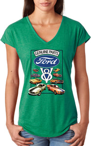 Ladies Ford Mustang T-shirt V8 Collection Triblend V-Neck - Yoga Clothing for You