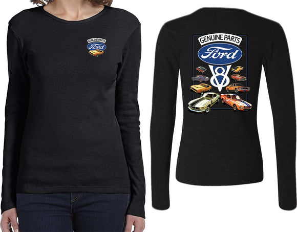 Ladies Ford Mustang T-shirt V8 Collection Front and Back Long Sleeve - Yoga Clothing for You