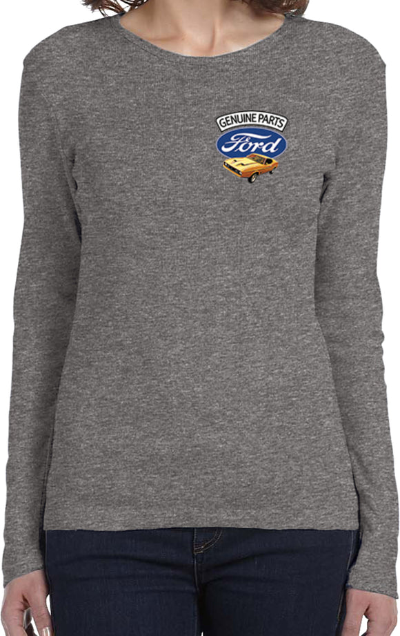 Ladies Ford Mustang T-shirt Genuine Parts Pocket Print Long Sleeve - Yoga Clothing for You
