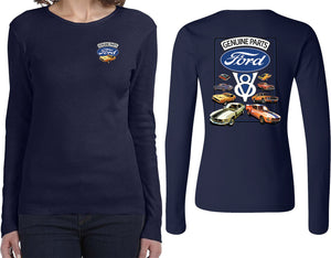 Ladies Ford Mustang T-shirt V8 Collection Front and Back Long Sleeve - Yoga Clothing for You