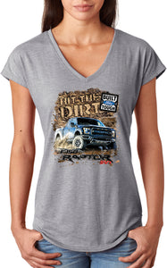 Ladies Ford F-150 T-shirt Hit The Dirt Triblend V-Neck - Yoga Clothing for You