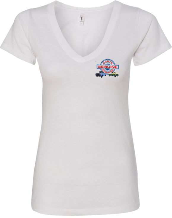 Ladies Ford Trucks T-shirt Genuine Parts Service Pocket Print V-Neck - Yoga Clothing for You