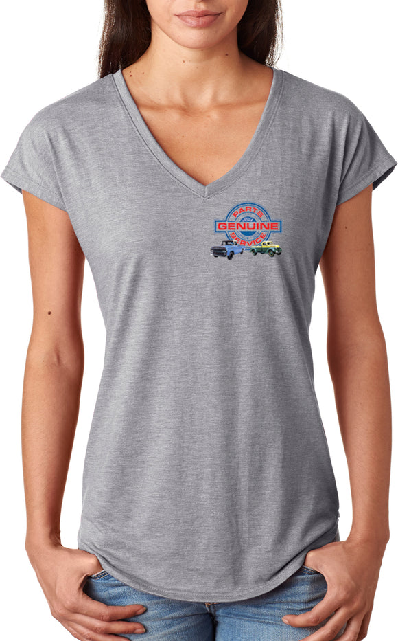 Ford Trucks Genuine Parts Pocket Print Ladies Triblend V-Neck - Yoga Clothing for You