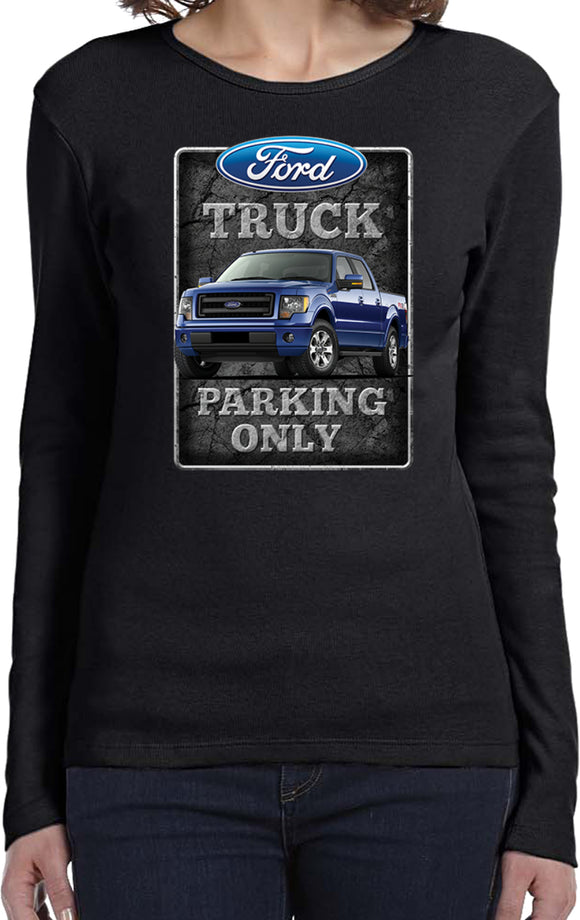 Ladies Ford Truck T-shirt Parking Sign Long Sleeve - Yoga Clothing for You