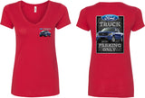 Ladies Ford Truck T-shirt Parking Sign Front and Back V-Neck - Yoga Clothing for You