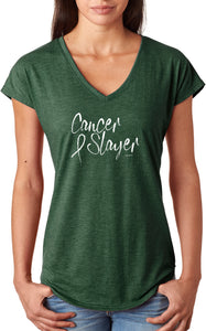Cancer Awareness Cancer Slayer Ladies Tri Blend V-neck Shirt - Yoga Clothing for You