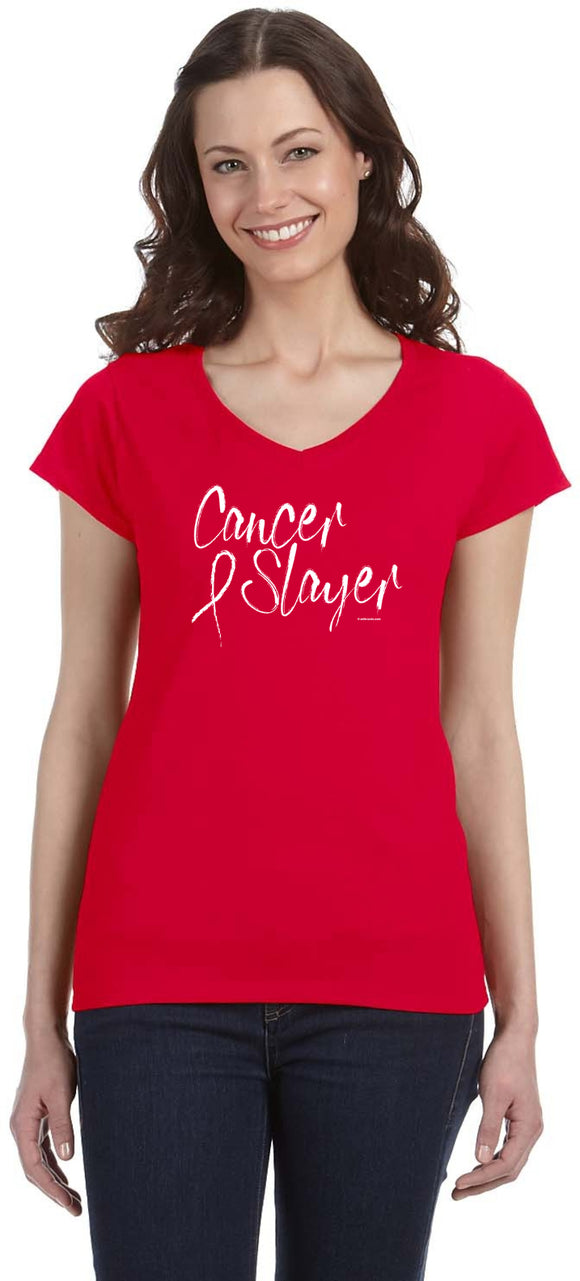 Cancer Awareness Cancer Slayer Ladies Cotton V-neck Shirt - Yoga Clothing for You