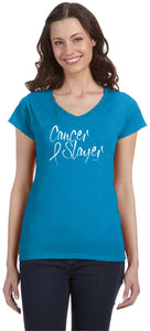 Cancer Awareness Cancer Slayer Ladies Cotton V-neck Shirt - Yoga Clothing for You