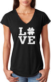 St Patricks Day Distressed Love Shamrock Ladies Tri Blend V-neck Shirt - Yoga Clothing for You