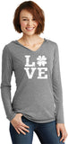 St Patricks Day Distressed Love Shamrock Ladies Lightweight Hoodie - Yoga Clothing for You