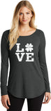 St Patricks Day Distressed Love Shamrock Ladies Tri Long Sleeve Shirt - Yoga Clothing for You