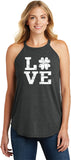 St Patricks Day Distressed Love Shamrock Ladies Tri Rocker Tank Top Shirt - Yoga Clothing for You
