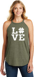 St Patricks Day Distressed Love Shamrock Ladies Tri Rocker Tank Top Shirt - Yoga Clothing for You