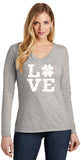 St Patricks Day Distressed Love Shamrock Ladies V-neck Long Sleeve Shirt - Yoga Clothing for You