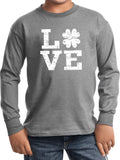 St Patricks Day Distressed Love Shamrock Kids Long Sleeve Shirt - Yoga Clothing for You