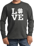 St Patricks Day Distressed Love Shamrock Kids Long Sleeve Shirt - Yoga Clothing for You