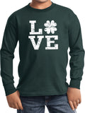 St Patricks Day Distressed Love Shamrock Kids Long Sleeve Shirt - Yoga Clothing for You