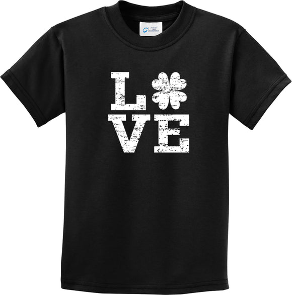 St Patricks Day Distressed Love Shamrock Kids T-shirt - Yoga Clothing for You