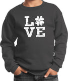 St Patricks Day Distressed Love Shamrock Kids Sweatshirt - Yoga Clothing for You