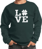 St Patricks Day Distressed Love Shamrock Kids Sweatshirt - Yoga Clothing for You