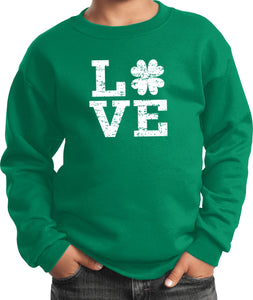 St Patricks Day Distressed Love Shamrock Kids Sweatshirt - Yoga Clothing for You