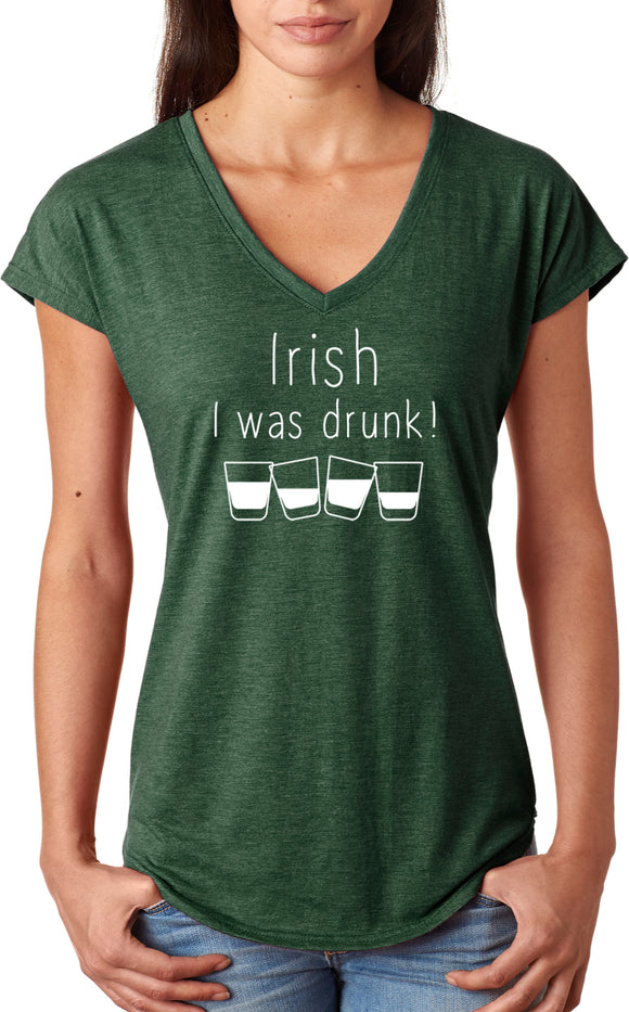 St Patricks Day Irish I Was Drunk Ladies Tri Blend V-neck Shirt - Yoga Clothing for You