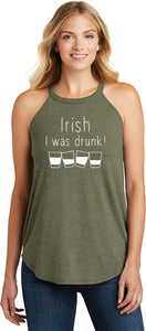 St Patricks Day Irish I Was Drunk Ladies Tri Rocker Tank Top - Yoga Clothing for You