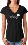 St Patricks Day Lucky Ladies Tri Blend V-neck Shirt - Yoga Clothing for You