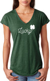 St Patricks Day Lucky Ladies Tri Blend V-neck Shirt - Yoga Clothing for You