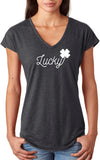 St Patricks Day Lucky Ladies Tri Blend V-neck Shirt - Yoga Clothing for You