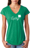 St Patricks Day Lucky Ladies Tri Blend V-neck Shirt - Yoga Clothing for You