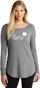 St Patricks Day Lucky Ladies Tri Blend Long Sleeve Shirt - Yoga Clothing for You