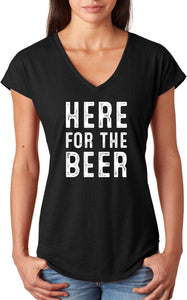 St Patricks Day Here for the Beer Ladies Tri Blend V-neck Shirt - Yoga Clothing for You