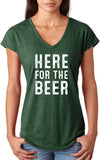 St Patricks Day Here for the Beer Ladies Tri Blend V-neck Shirt - Yoga Clothing for You