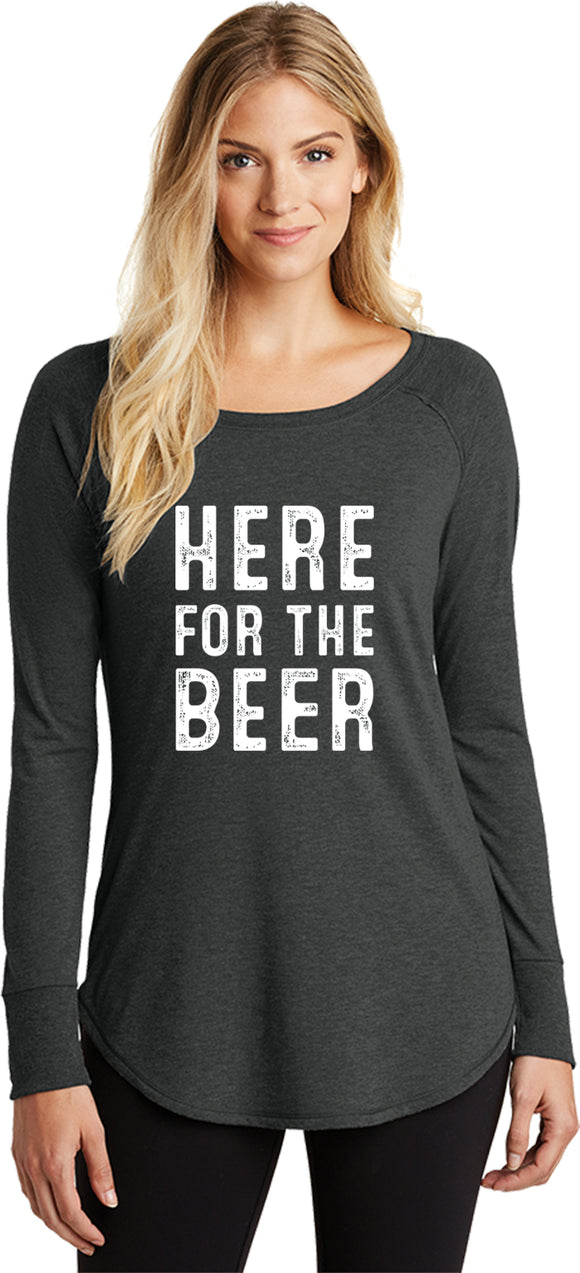 St Patricks Day Here for the Beer Ladies Tri Blend Long Sleeve Shirt - Yoga Clothing for You