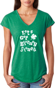 St Patricks Day Lets Get Blarney Stoned Ladies Tri Blend V-neck Shirt - Yoga Clothing for You