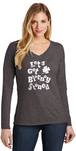St Patricks Day Lets Get Blarney Stoned Ladies Long Sleeve V-neck Shirt - Yoga Clothing for You