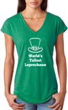 St Patricks Day Worlds Tallest Leprechaun Ladies Tri Blend V-neck Shirt - Yoga Clothing for You