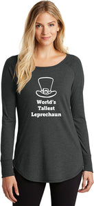 St Patricks Day Worlds Tallest Leprechaun Ladies Tri Blend Long Sleeve Shirt - Yoga Clothing for You