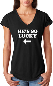 St Patricks Day Hes So Lucky Ladies Tri Blend V-neck Shirt - Yoga Clothing for You
