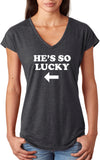 St Patricks Day Hes So Lucky Ladies Tri Blend V-neck Shirt - Yoga Clothing for You