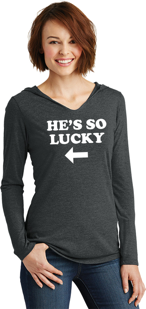 St Patricks Day Hes So Lucky Ladies Lightweight Hoodie - Yoga Clothing for You