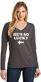 St Patricks Day Hes So Lucky Ladies V-neck Long Sleeve Shirt - Yoga Clothing for You