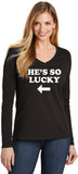 St Patricks Day Hes So Lucky Ladies V-neck Long Sleeve Shirt - Yoga Clothing for You