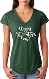 St Patricks Day Happy St Pattys Day Ladies Tri Blend V-neck Shirt - Yoga Clothing for You