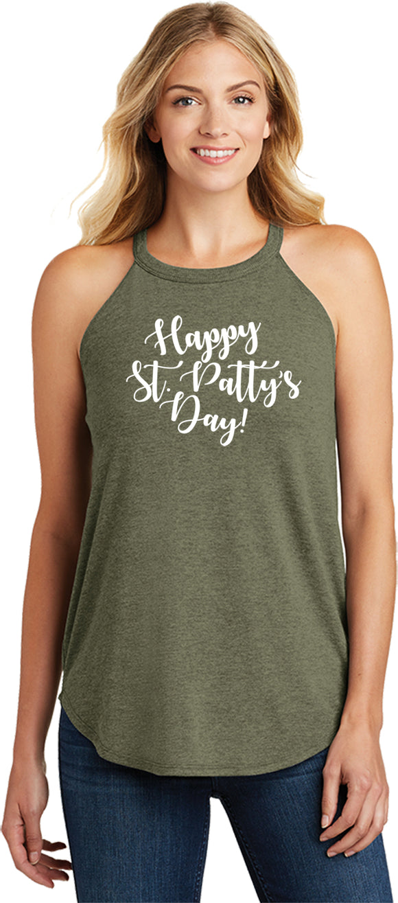 St Patricks Day Happy St Pattys Day Ladies Tri Rocker Tank Top - Yoga Clothing for You
