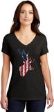Distressed American Deer Flag Womens Tri Blend V-neck T-Shirt - Yoga Clothing for You