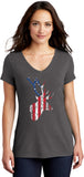 Distressed American Deer Flag Womens Tri Blend V-neck T-Shirt - Yoga Clothing for You