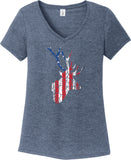 Distressed American Deer Flag Womens Tri Blend V-neck T-Shirt - Yoga Clothing for You